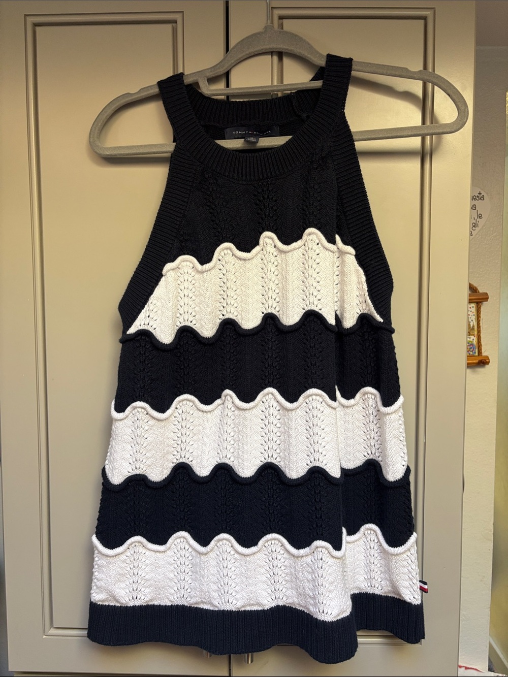 Tommy Hilfiger Black & White Striped Scallop Knit Tank Dress for Kids